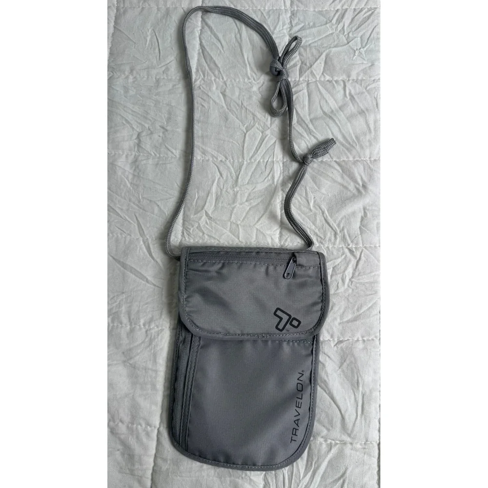 Travelon RFID Blocking Neck Wallet Grey Nylon Anti-Theft Travel Pouch Passport - Picture 2 of 9